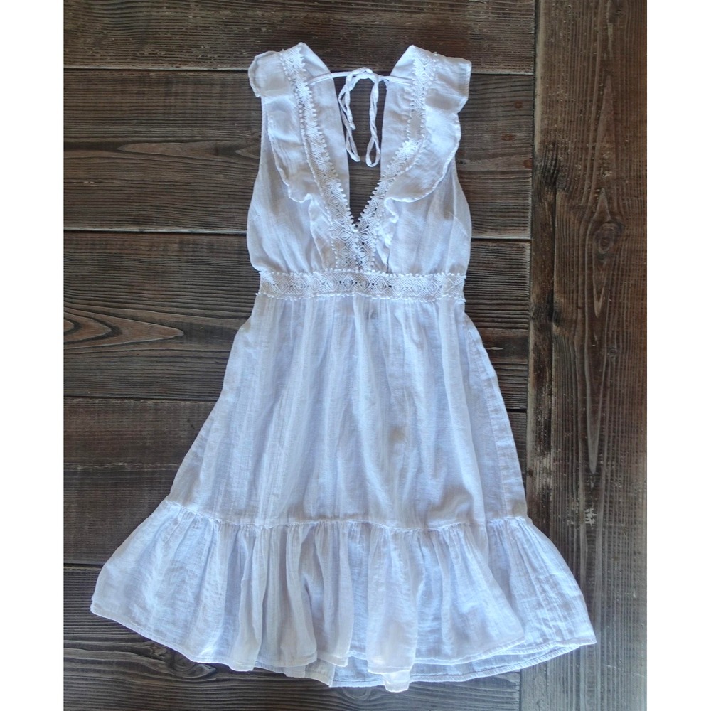 Calzedonia Cobey Mini Sun Dress S White Crochet Lace Ruffle‎ Boho Cottage Beachy